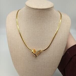 Vintage Avon NIB Rhinestone Heart Omega Necklace Golden Classics